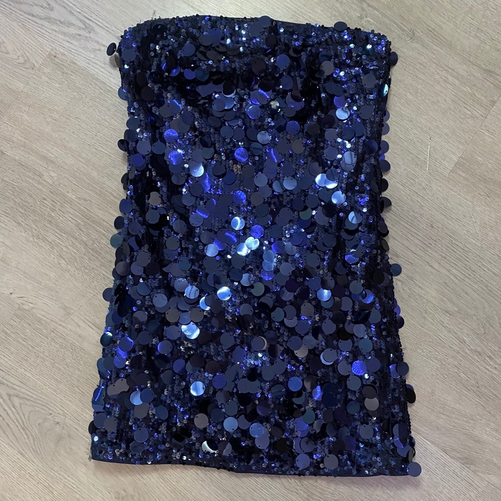 Cider Strapless Mini Dress Women XS Navy Blue Sequin Strapless